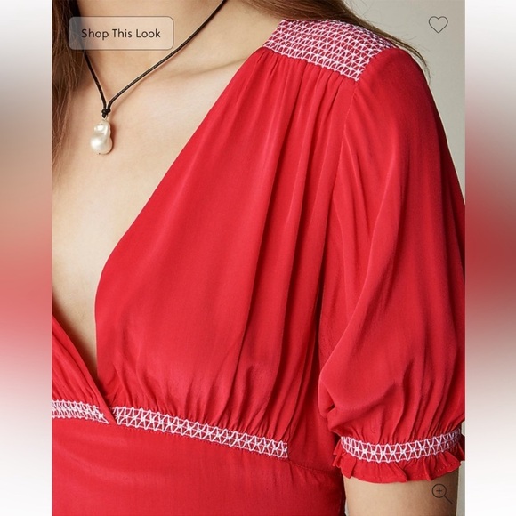 NWT J. Crew Smocked-trim Midi Dress Crepe de Chine Vintage Red - Picture 3 of 14